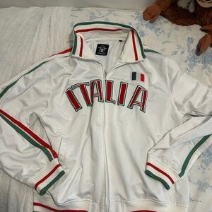 Italia White Jacket with Red and Green Accents
